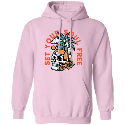 Set Your Soul Free, Cool Skull, Palm Tree On The Beach Pullover Hoodie