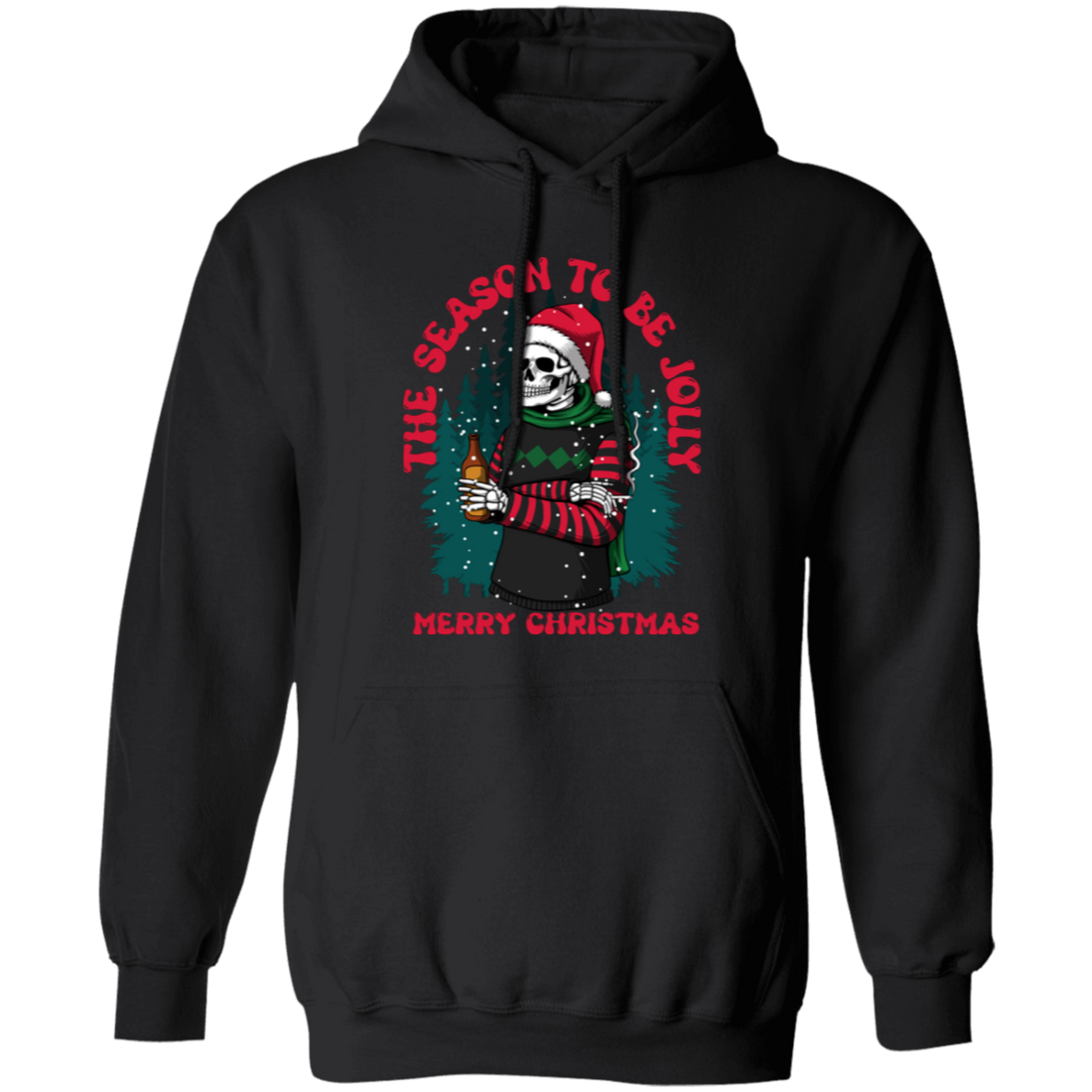 The Season To Be Jolly, Merry Christmas, Trendy Christmas, Skeleton Santa Pullover Hoodie