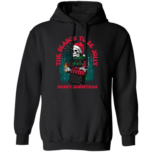 The Season To Be Jolly, Merry Christmas, Trendy Christmas, Skeleton Santa Pullover Hoodie