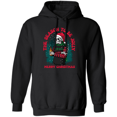 The Season To Be Jolly, Merry Christmas, Trendy Christmas, Skeleton Santa Pullover Hoodie