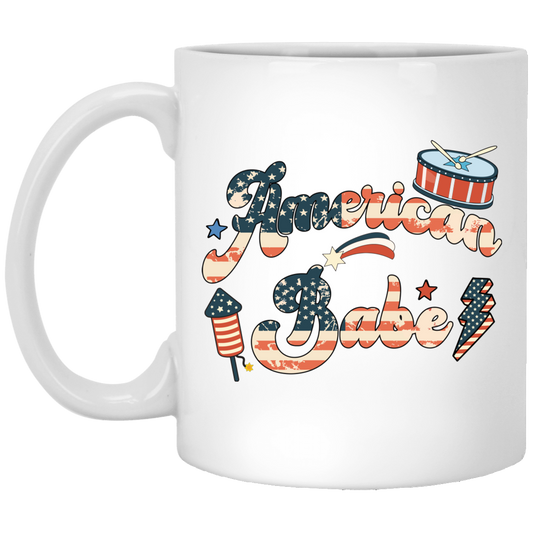 American Babe, Drummer, Firework, American Holiday White Mug