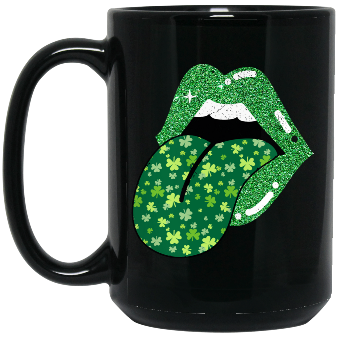 Patrick Lips, Patrick Glitter, St. Patrick's Day, Patrick Leaves Black Mug