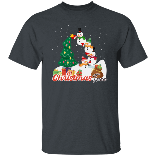 Christmas Tree, Snowman Build Xmas Tree, Snowman Family, Merry Christmas, Trendy Christmas Unisex T-Shirt