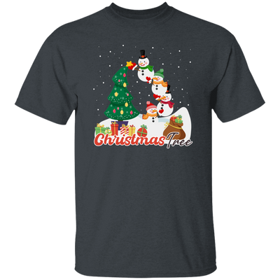 Christmas Tree, Snowman Build Xmas Tree, Snowman Family, Merry Christmas, Trendy Christmas Unisex T-Shirt