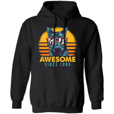 1989 Birthday Gift, Cat Lover Gift, Awesome Since 1989, Retro Cat Gift Pullover Hoodie