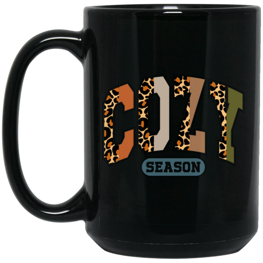 Cozy Season, Leopard Cozy, Leopard Cozy Season Black Mug