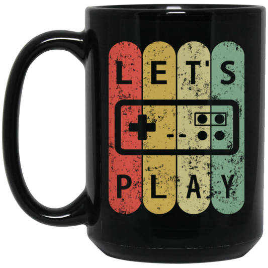 Old School Vintage, Let's Play Game, Retro Video Game, Player Gift Black Mug