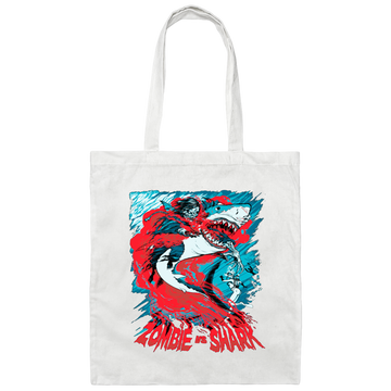 Fight Shark Vs Zombie, Zombie Fight Shark, Horror Gift, Scare Zombie Canvas Tote Bag