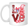 Love Gnome, Pink Leopard, Cute Love, Cute Valentine White Mug