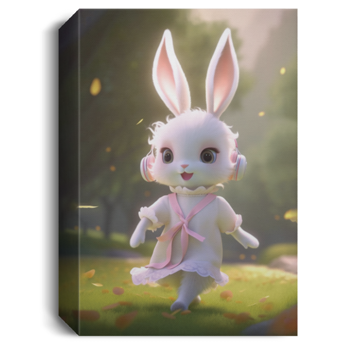 Happy Rabbit, Cute Bunny With White Fur, Dress Up A Student, Listening To Music Canvas
