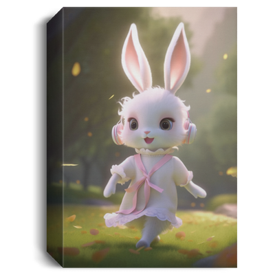 Happy Rabbit, Cute Bunny With White Fur, Dress Up A Student, Listening To Music Canvas