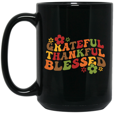 Grateful, Thankful, Blessed, Thanksgiving, Fall Season Black Mug