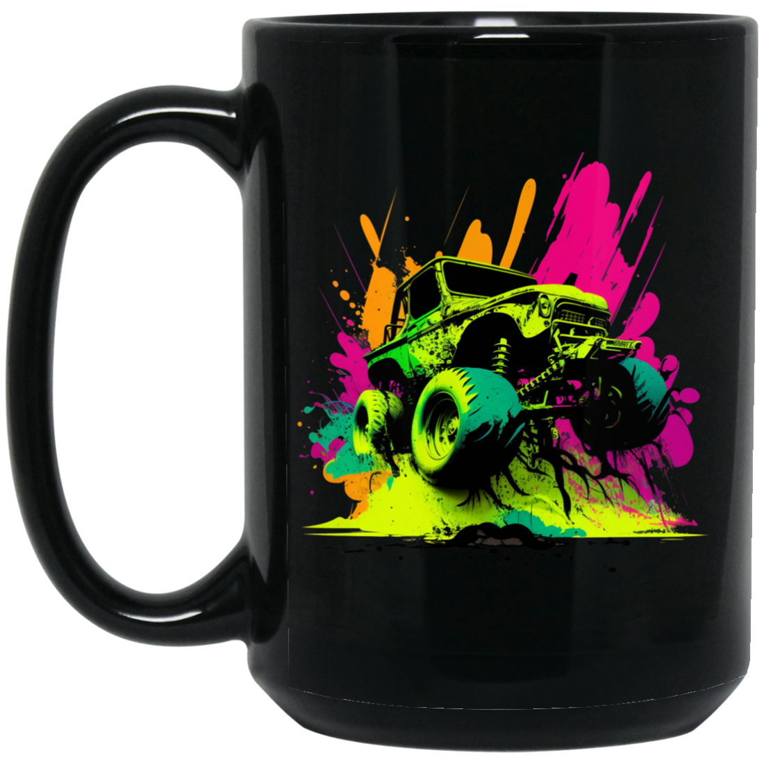 Car Lover Gift, Car In Neon Style, Love Neon Car, Cool Car On Road Black Mug