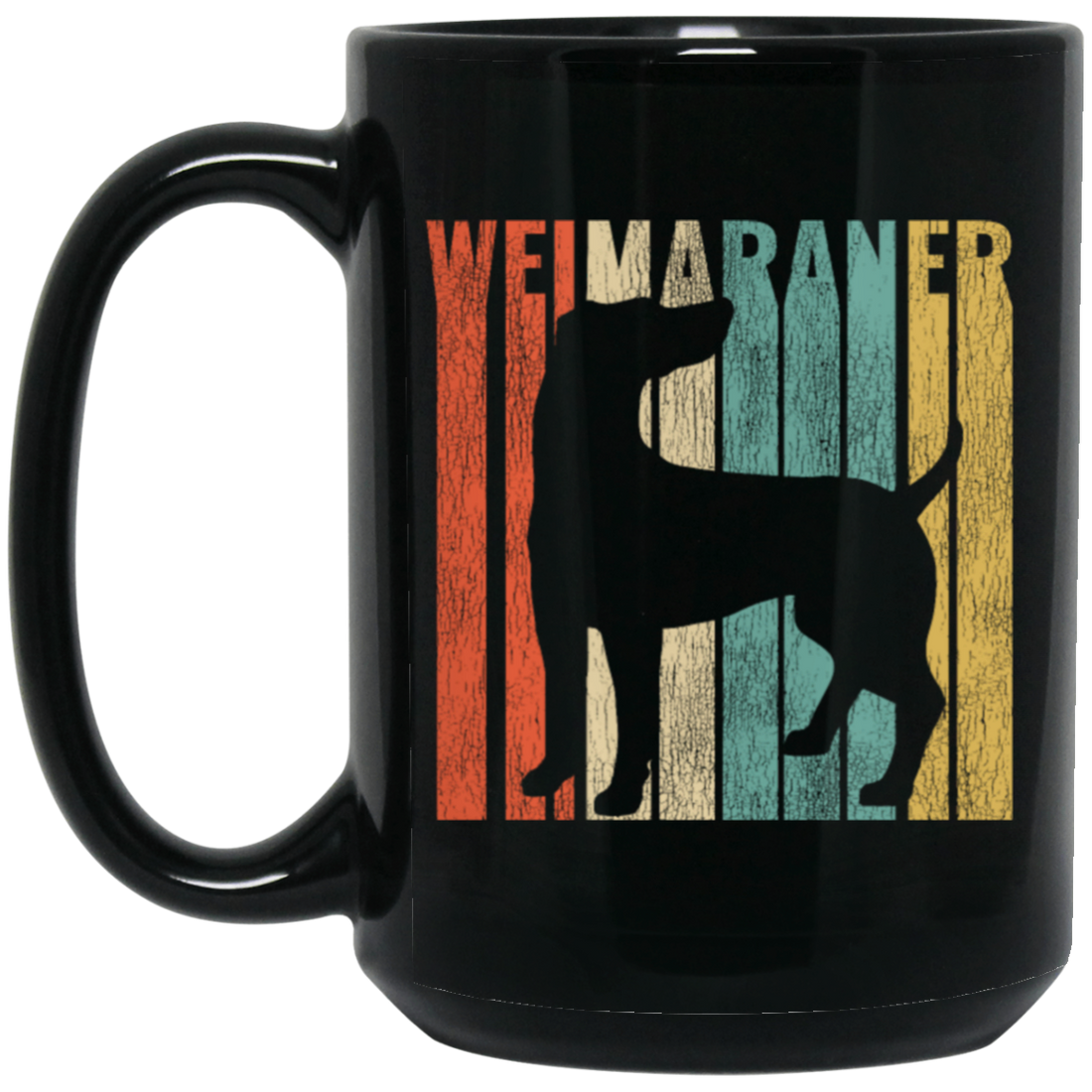 Featuring A Vintage Style, Weimaraner Retro 1970's, Dog Silhouette Cracked Black Mug