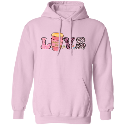 Love Valentine, Leopard Lover, Pink Cup Of Coffee, Valentine's Day, Trendy Valentine Pullover Hoodie