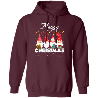 Gnome Xmas, Set Of Gnome, Cute Gnome, Xmas Lights, Merry Christmas, Trendy Christmas Pullover Hoodie