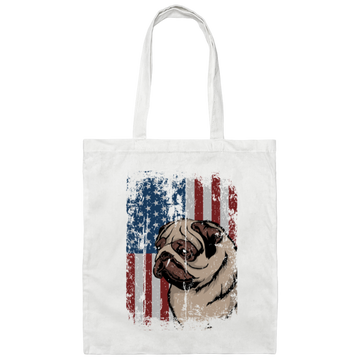 Cute Pug Patriotic America Flag Gift Canvas Tote Bag
