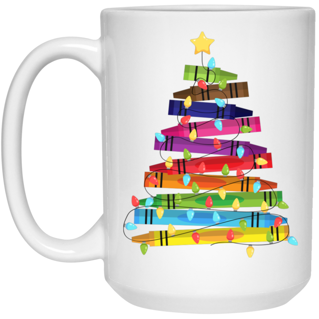 Crayon Xmas Tree, Crayon-mas Tree With Light Line, Merry Christmas, Trendy Christmas White Mug