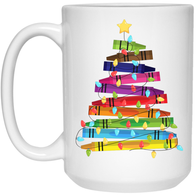 Crayon Xmas Tree, Crayon-mas Tree With Light Line, Merry Christmas, Trendy Christmas White Mug