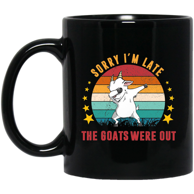 Sorry I'm Late, The Goats Were Out, Retro Goats Black Mug