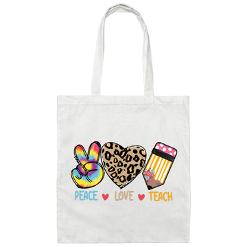 Peace Love Teach, Colorful Peace, Leopard Love Canvas Tote Bag