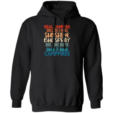 Campers Gift, Real Campers, Smell Like 5 Things, Retro Camping Quote Pullover Hoodie