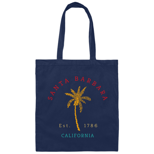 Retro Cool Vintage Santa Barbara Beach California Palm Tree Lover Canvas Tote Bag