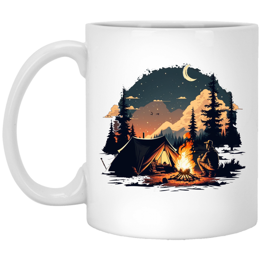 Outdoor Enthusiast Enjoying A Peaceful Camping Trip Under The Stars White Mug