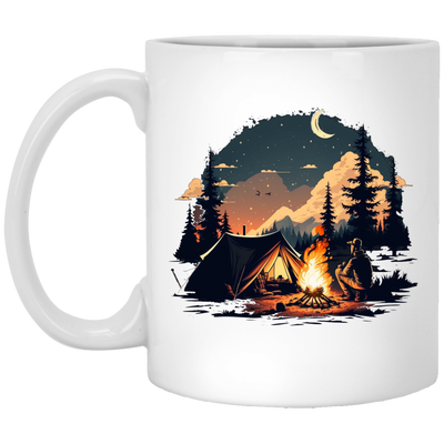 Outdoor Enthusiast Enjoying A Peaceful Camping Trip Under The Stars White Mug