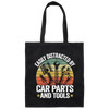 Retro Car Parts, Easily Distracted By Car Parts And Tools, Funny Tool Lover Canvas Tote Bag