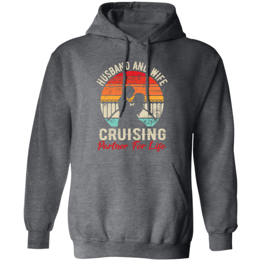 Husband And Wife Cruising Partner For Life, Retro Valentine, Couple Silhouette Pullover Hoodie