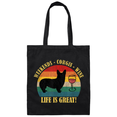 Retro Dog Weekends Wine Lovers Retro Life Is Great Canvas Tote Bag