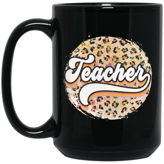 Teacher, Leopard Teacher, Baseball, Leopard Baseball Black Mug