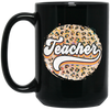 Teacher, Leopard Teacher, Baseball, Leopard Baseball Black Mug