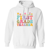 First Grade Teacher, Teacher, Groovy Style, Flower, Nursery Design Pullover Hoodie