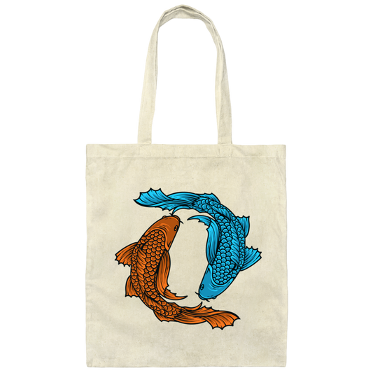 Koi Fish, Two Fishes Together, Good Luck, Prosperity, Perseverance Canvas Tote Bag
