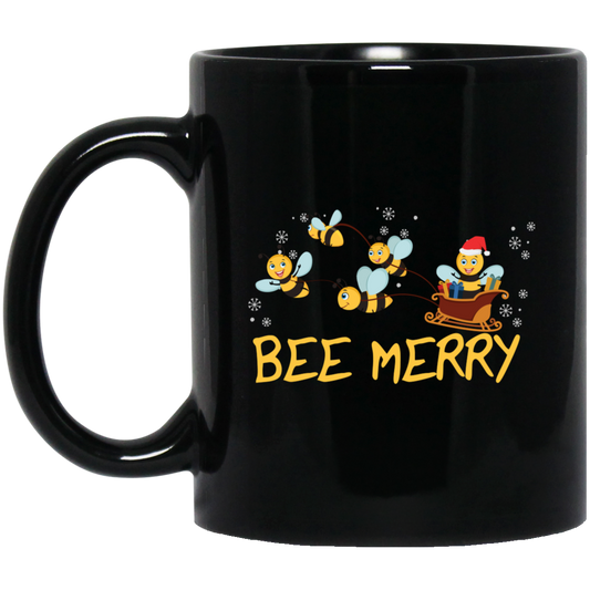 Bee Merry, Cute Bee, Funny Bee, Bee Christmas, Merry Christmas, Trendy Christmas Black Mug