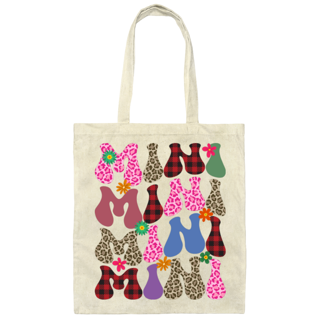 Mini Gift, Love My Mini, Mini Gift, Leopard Pattern, Plaid Pattern Canvas Tote Bag