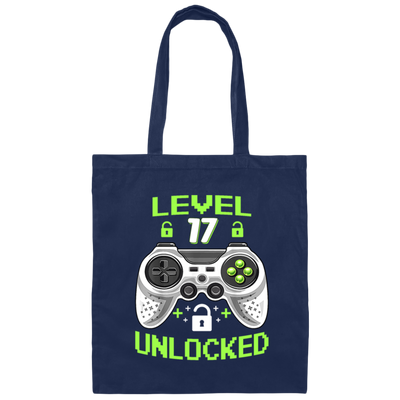 17 Years Old Birthday, Level 17 Unlocked, Video Games, Gamer Style Gift Canvas Tote Bag