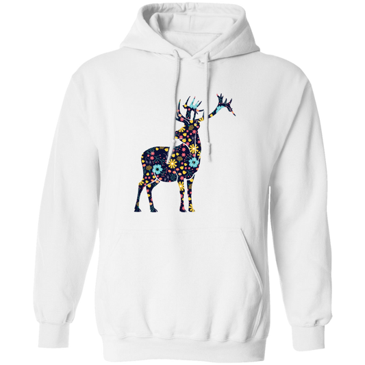 Floral Deer, Deer Silhouette, Flower Into A Deer Pullover Hoodie