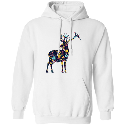 Floral Deer, Deer Silhouette, Flower Into A Deer Pullover Hoodie