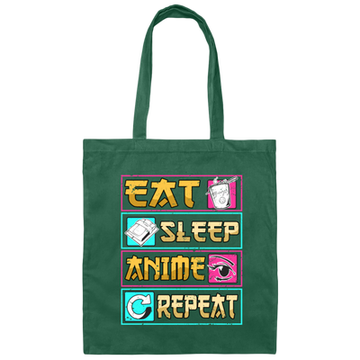Funny Anime Eat Sleep Repeat Saying, Anime Fan Canvas Tote Bag