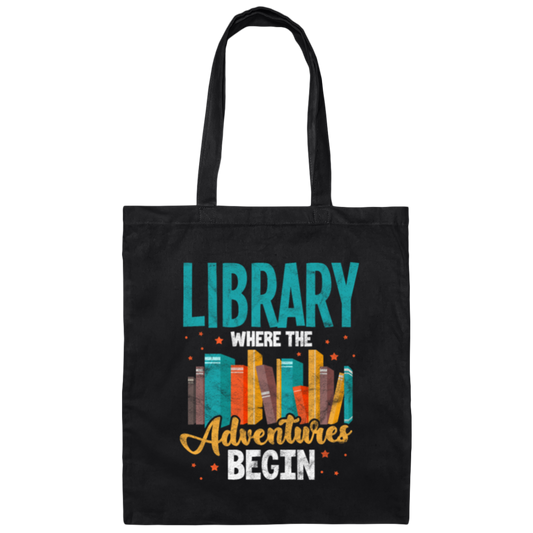 Library Where The Adventures Begin, Love To Adventure Canvas Tote Bag