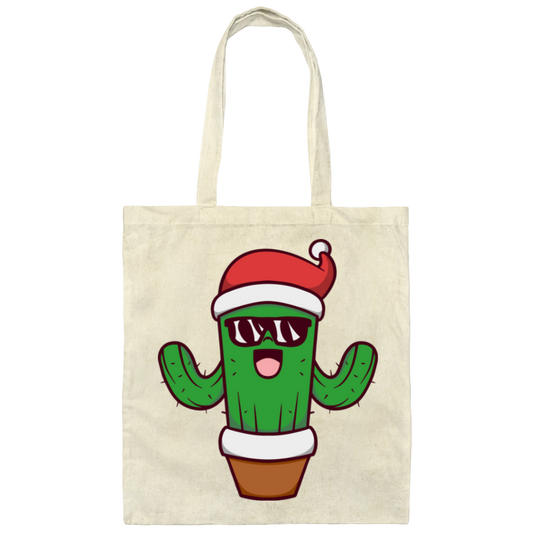 Christmas Cactus, Cactus In Flowerpot, Cactus Wear Sunglasses, Merry Christmas, Trendy Chrismas Canvas Tote Bag