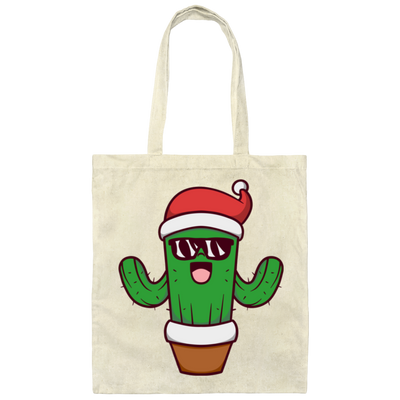 Christmas Cactus, Cactus In Flowerpot, Cactus Wear Sunglasses, Merry Christmas, Trendy Chrismas Canvas Tote Bag