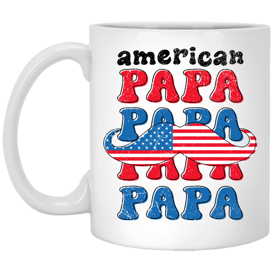 American Papa, Papa, Father's Day, Beard American Dad White Mug