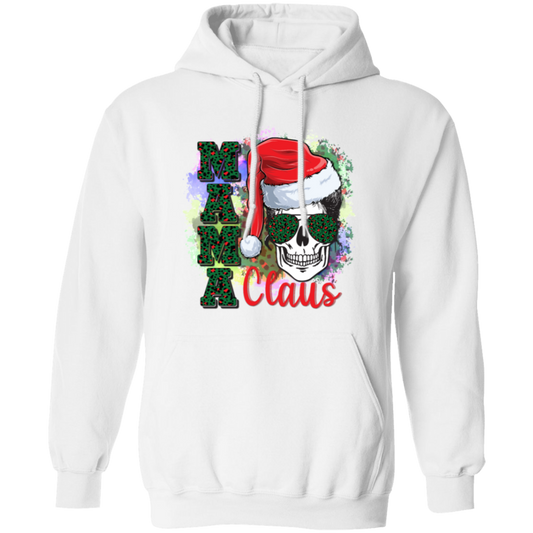 Mama Claus Santa Lady Skull, Skull Lovers, Santa Hat, Leopard Print, Merry Christmas Holiday Womens Pullover Hoodie