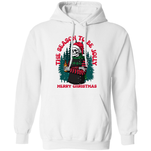 The Season To Be Jolly, Merry Christmas, Trendy Christmas, Skeleton Santa Pullover Hoodie