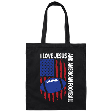 American Flag Gift, I Love Jesus And American Football, Rugby Lover Canvas Tote Bag