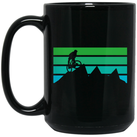 Mountains Vintage, Old With Mountain Bikers, Cycling Family, Green Moutain Black Mug